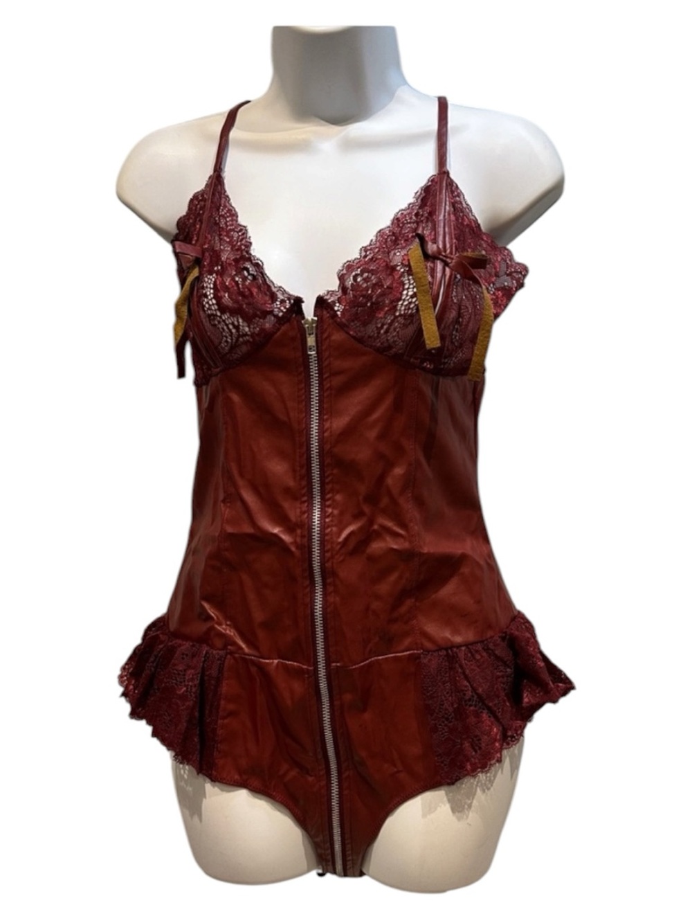 Be Wicked Burgundy Lace Zip-Up Bodysuit Medium NWOT